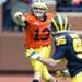 Michigan quarterback Alex Swieca passes the ball during spring practice at Michigan Stadium on Saturday, April 13, 2013. Melanie Maxwell I AnnArbor.com